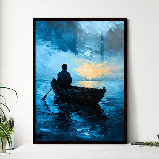 A Poster of Long Beach Art Sketch with clear blue Background - A Painting Of A Man In A Boat Default Title