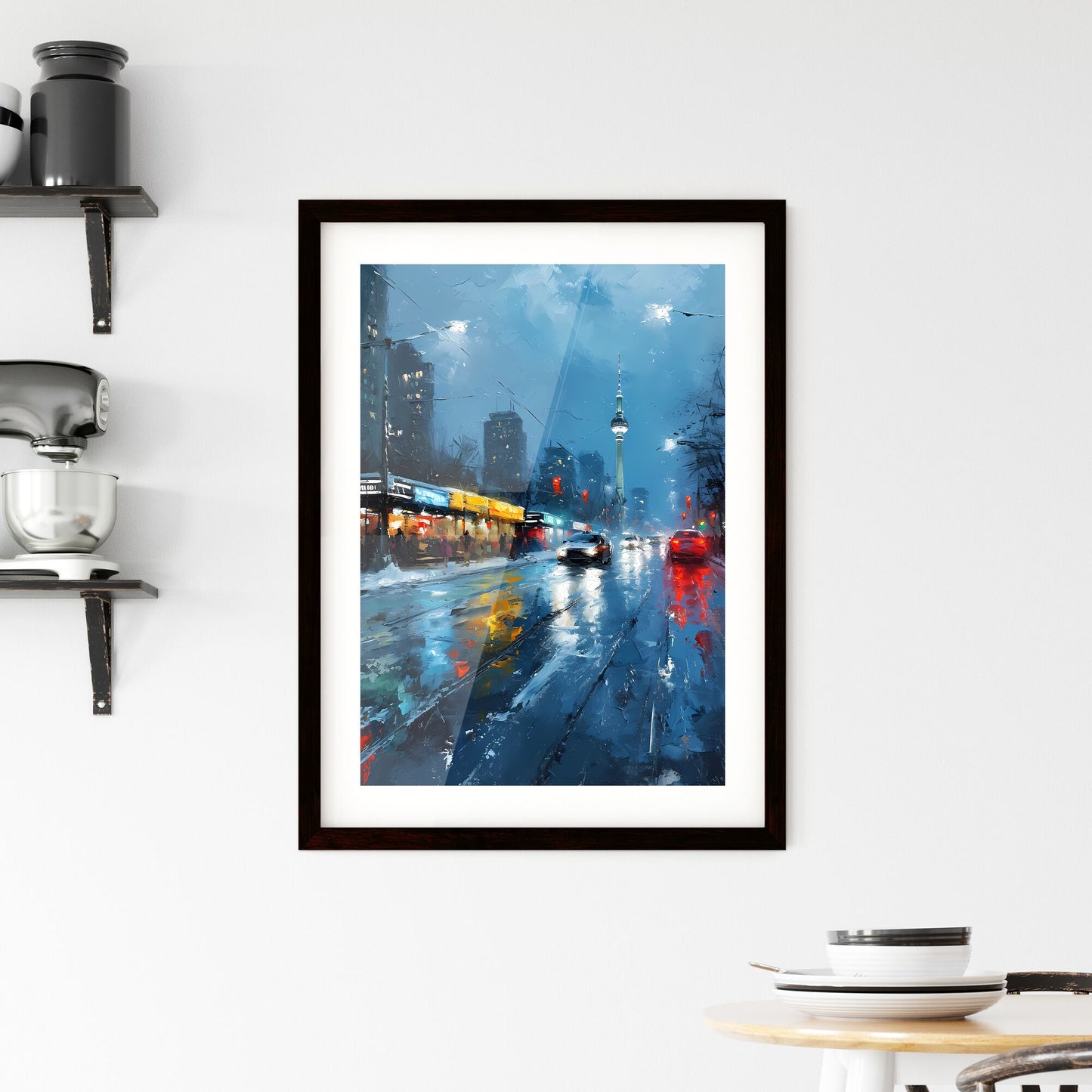 A Poster of Berlin Germany Skyline - A Street With Cars And Buildings In The Background Default Title