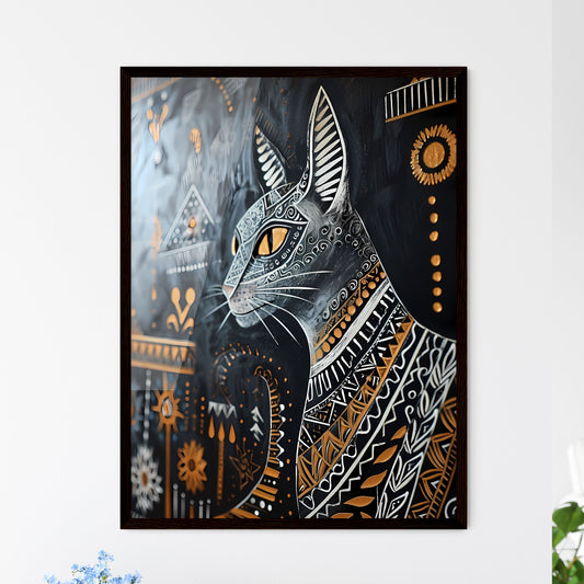 A Poster of linocut cat folk art - A Cat With A Pattern On It Default Title