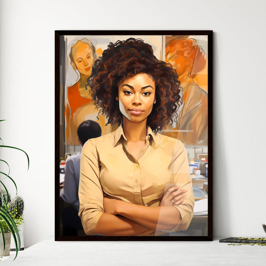 A Poster of Portrait of smiling young african american woman - A Woman With Curly Hair And Arms Crossed Default Title