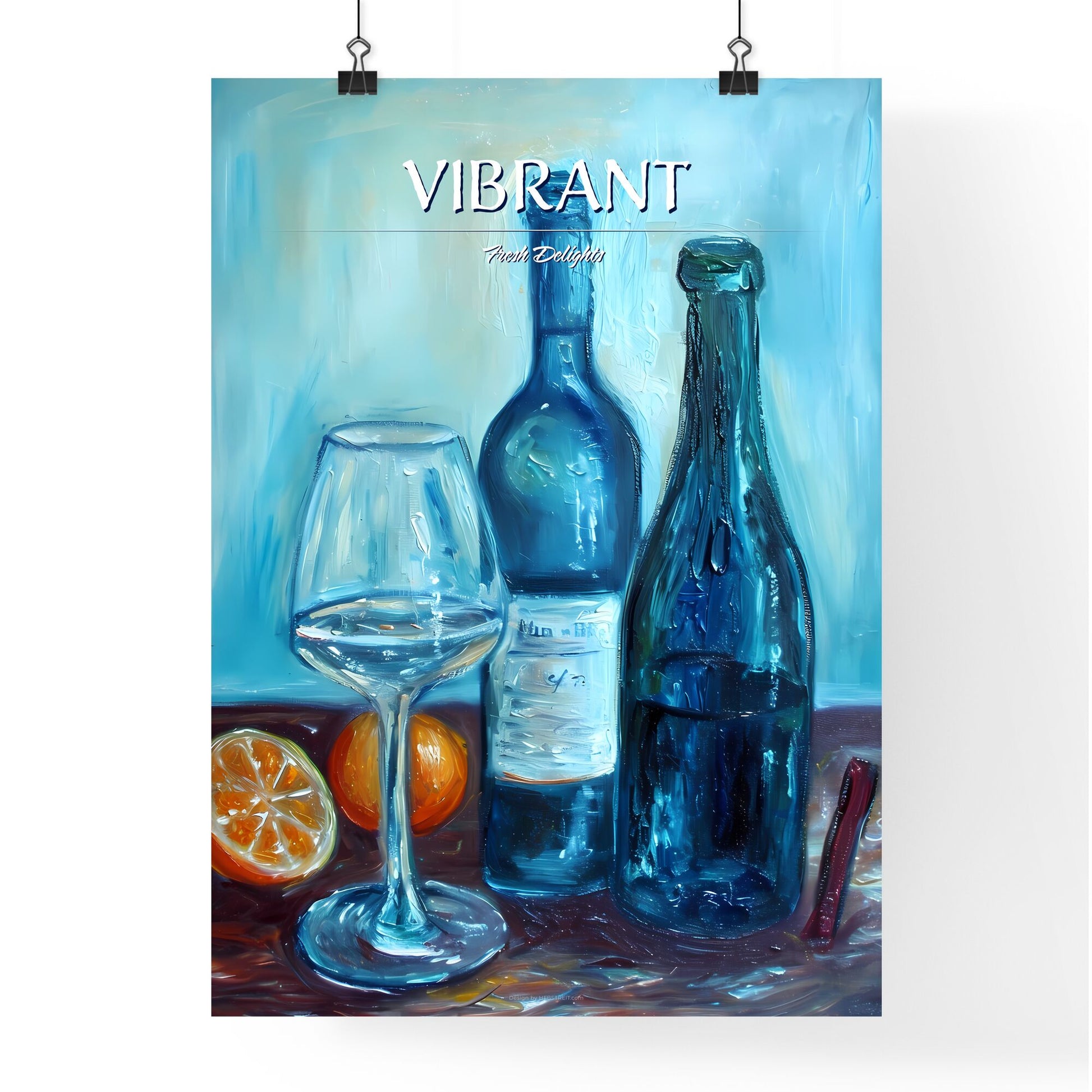 A Poster of Still life with Oranges ad Apples - A Painting Of A Wine Bottle And A Glass Of Wine Default Title