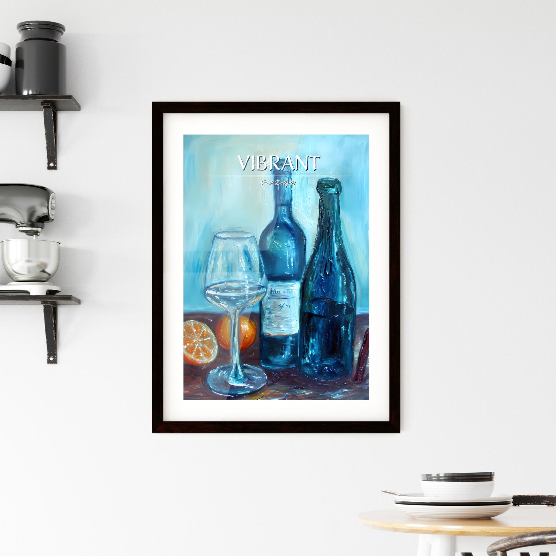A Poster of Still life with Oranges ad Apples - A Painting Of A Wine Bottle And A Glass Of Wine Default Title