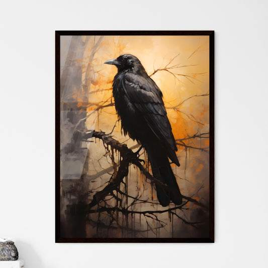 A Poster of A mysterious oil painting with a black crow - A Black Bird Sitting On A Branch Default Title
