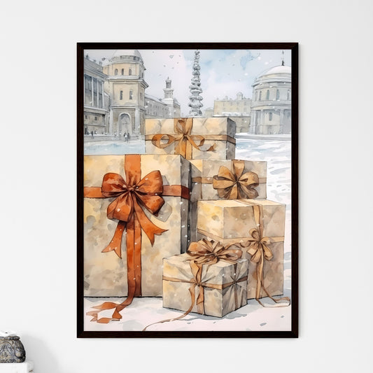 A Poster of Christmas and Holiday Gifts on Snow - A Group Of Wrapped Presents In A Snowy Place Default Title