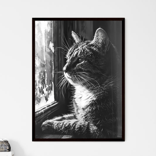 A Poster of linocut cat folk art - A Cat Sitting In A Window Default Title