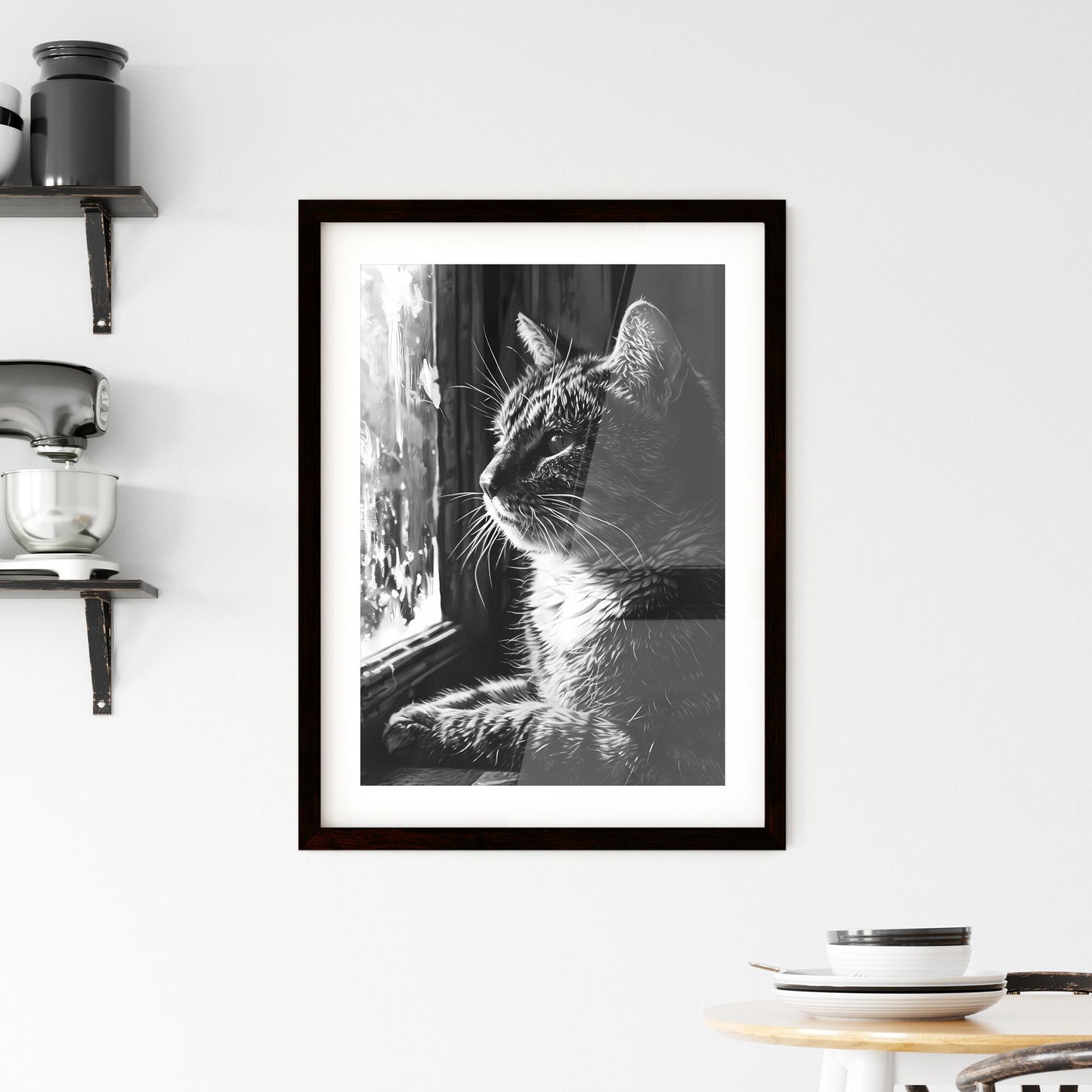 A Poster of linocut cat folk art - A Cat Sitting In A Window Default Title