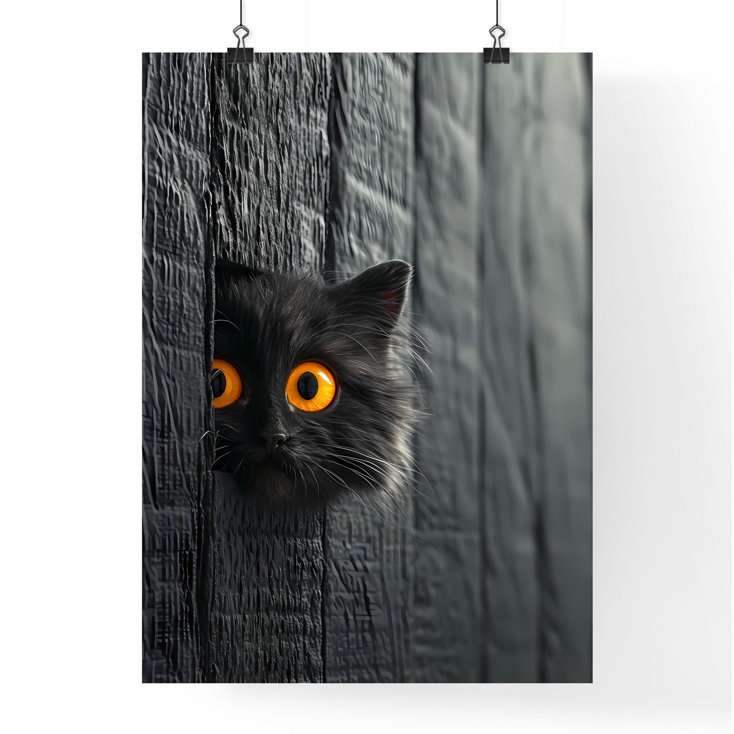 A Poster of a pair of animated eyes - A Cat With Yellow Eyes Peeking Out Of A Wall Default Title