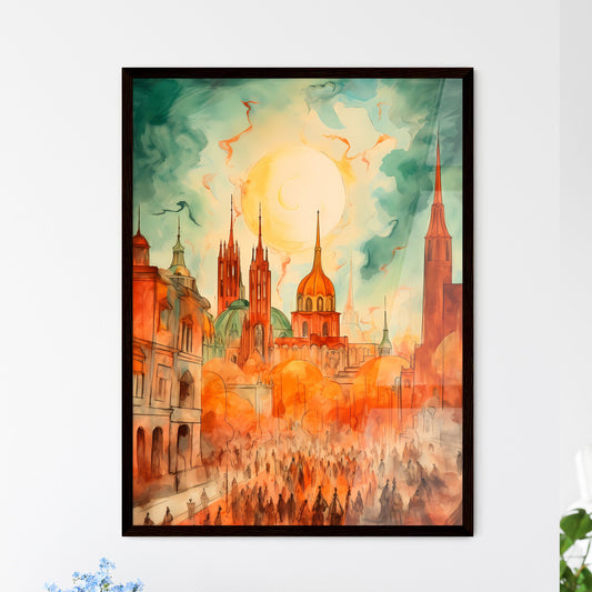 A Poster of cinco de mayo holiday card with copy space - A Painting Of A City With Buildings And A Crowd Of People Default Title