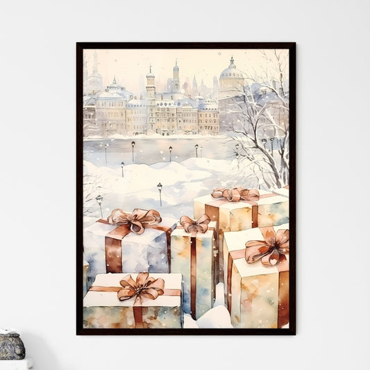 A Poster of Christmas and Holiday Gifts on Snow - A Group Of Presents With Bows Default Title
