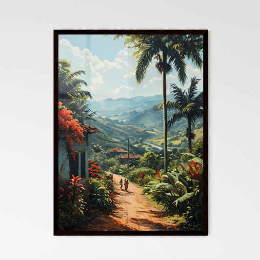 A Poster of a green sunny landscape with many dancers - A Dirt Road With Palm Trees And Flowers Default Title