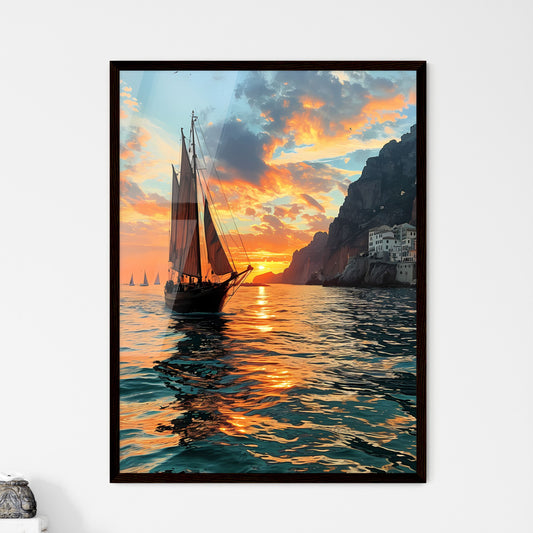 A Poster of fire - A Sailboat On The Water With A Sunset In The Background Default Title