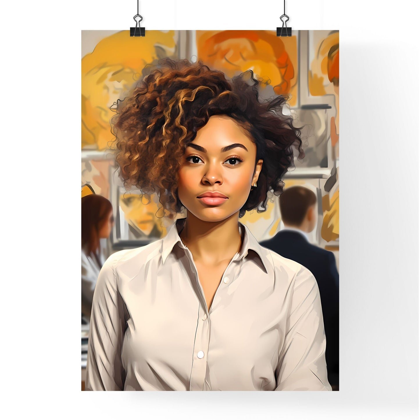 A Poster of Portrait of smiling young african american woman - A Woman With Curly Hair Default Title