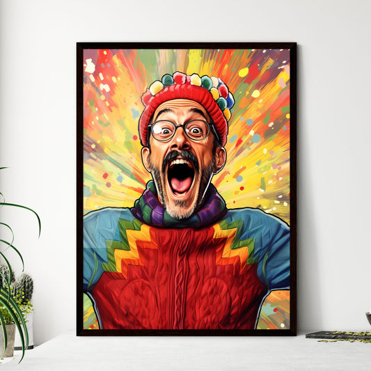 A Poster of happy suprised man wearing santa hat - A Man With A Hat And Glasses Default Title