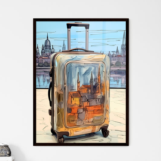 A Poster of travel suitcase at the airport - A Suitcase With A City In The Background Default Title