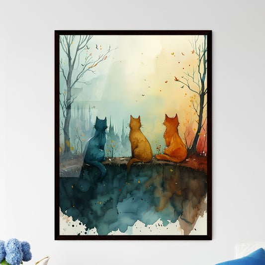 A Poster of cats eclectic squares on a white background - A Group Of Cats Sitting On A Ledge Default Title