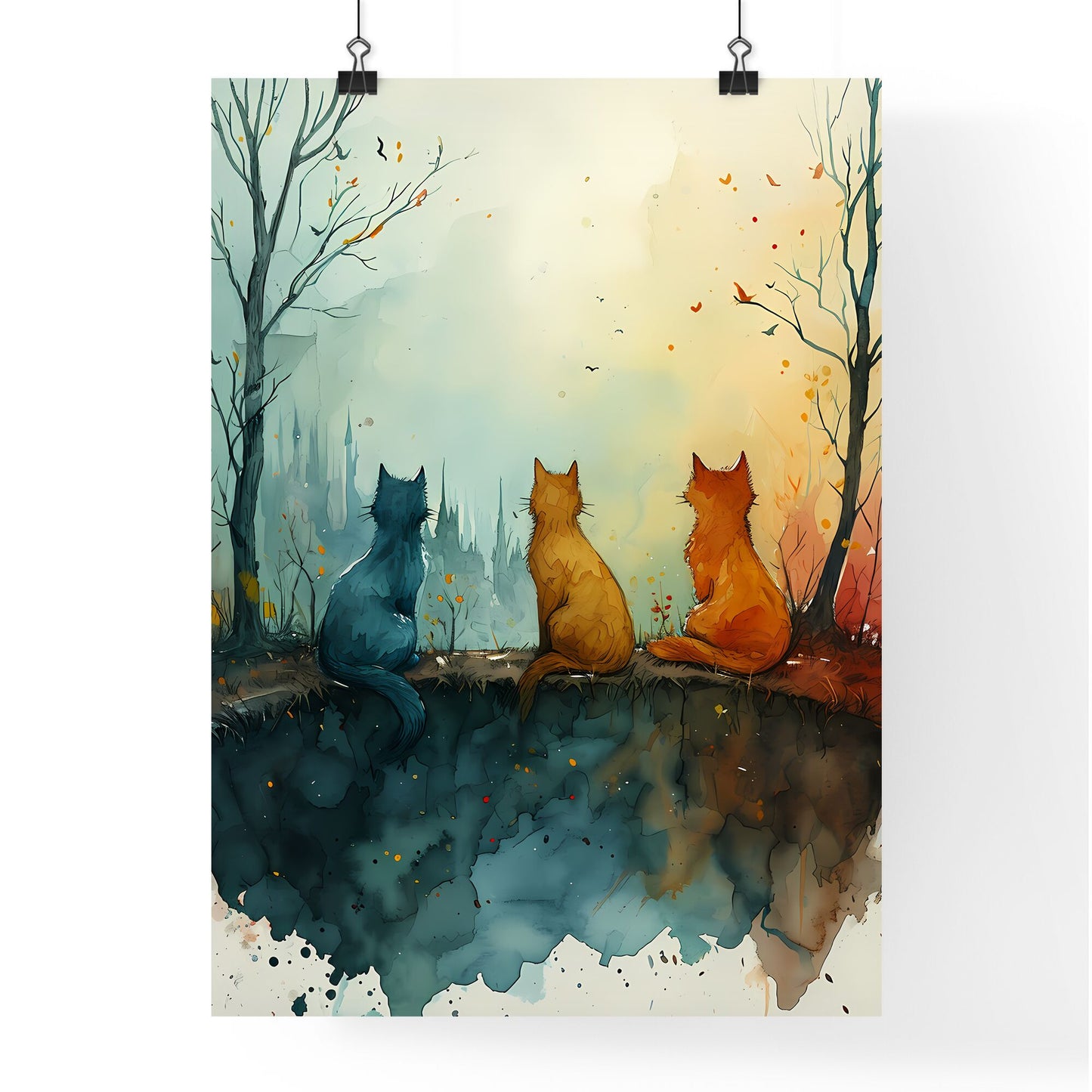 A Poster of cats eclectic squares on a white background - A Group Of Cats Sitting On A Ledge Default Title