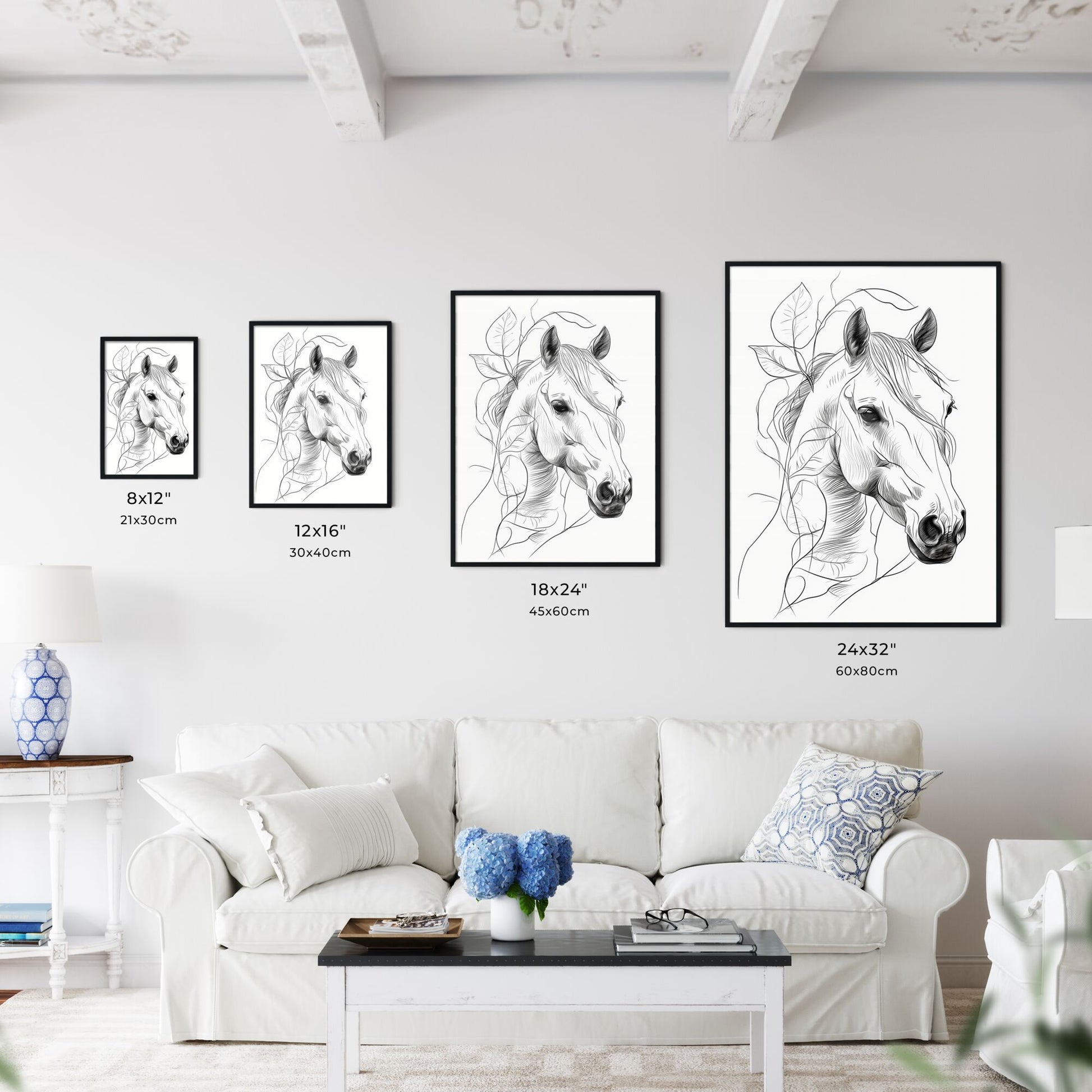 A Poster of a line art drawing of a horses face - A Drawing Of A Horse Default Title