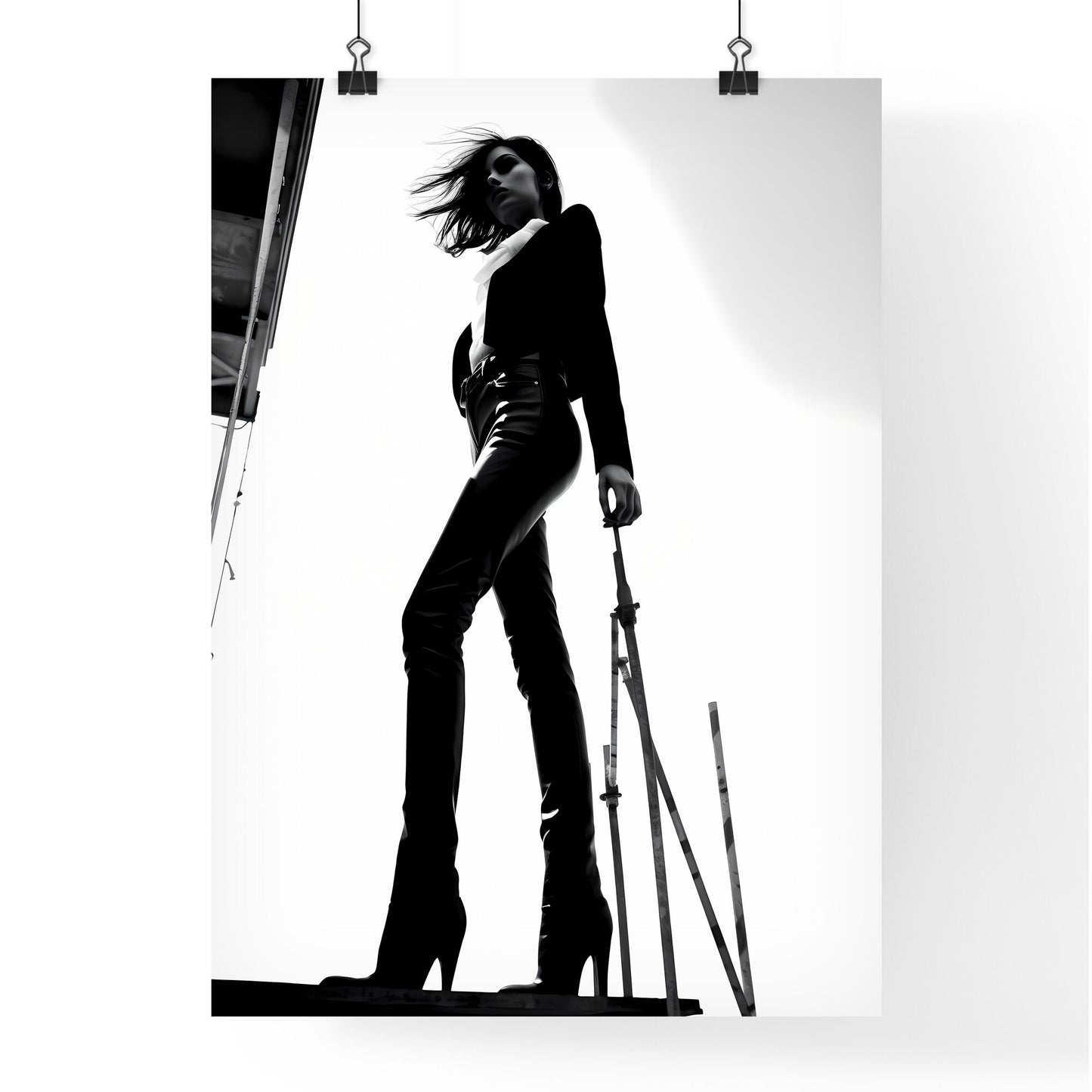 A Poster of girl model shooting low angle shot - A Woman Standing On A Ladder Default Title