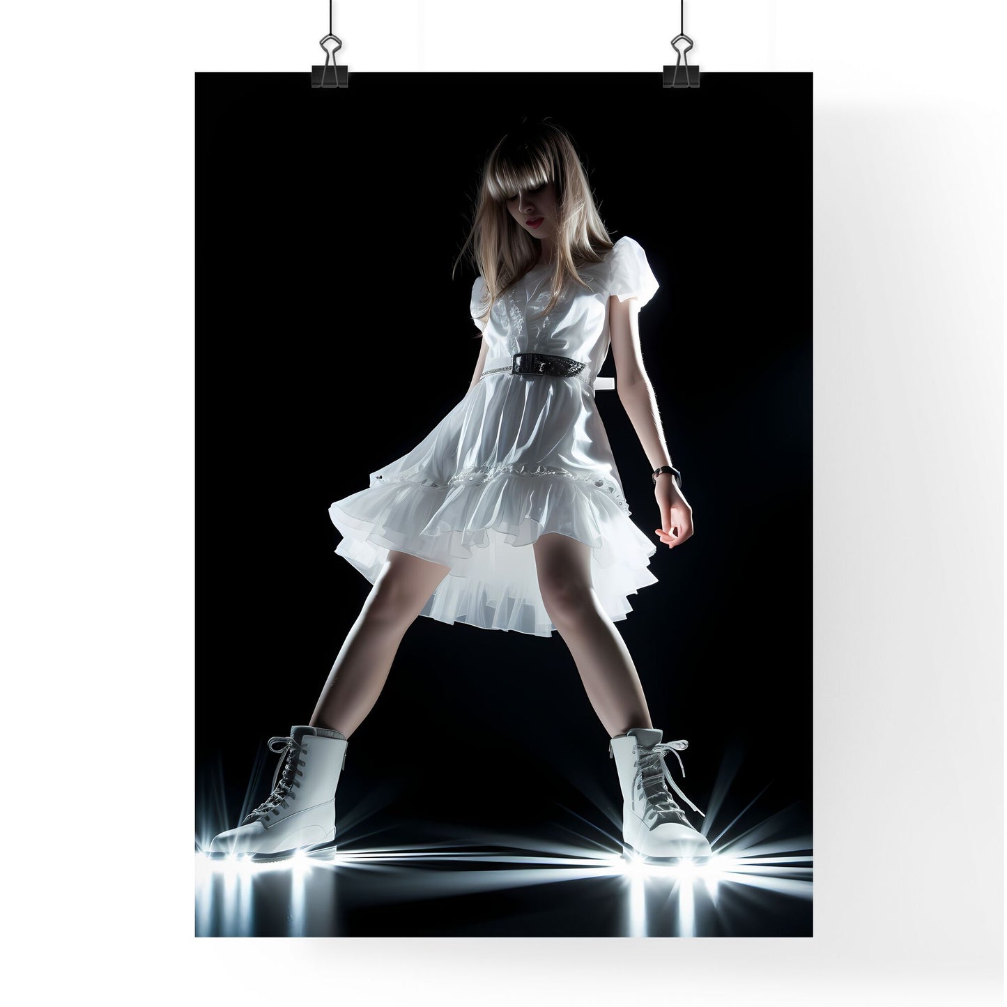 A Poster of very low angle - A Woman In A White Dress And White Boots Default Title