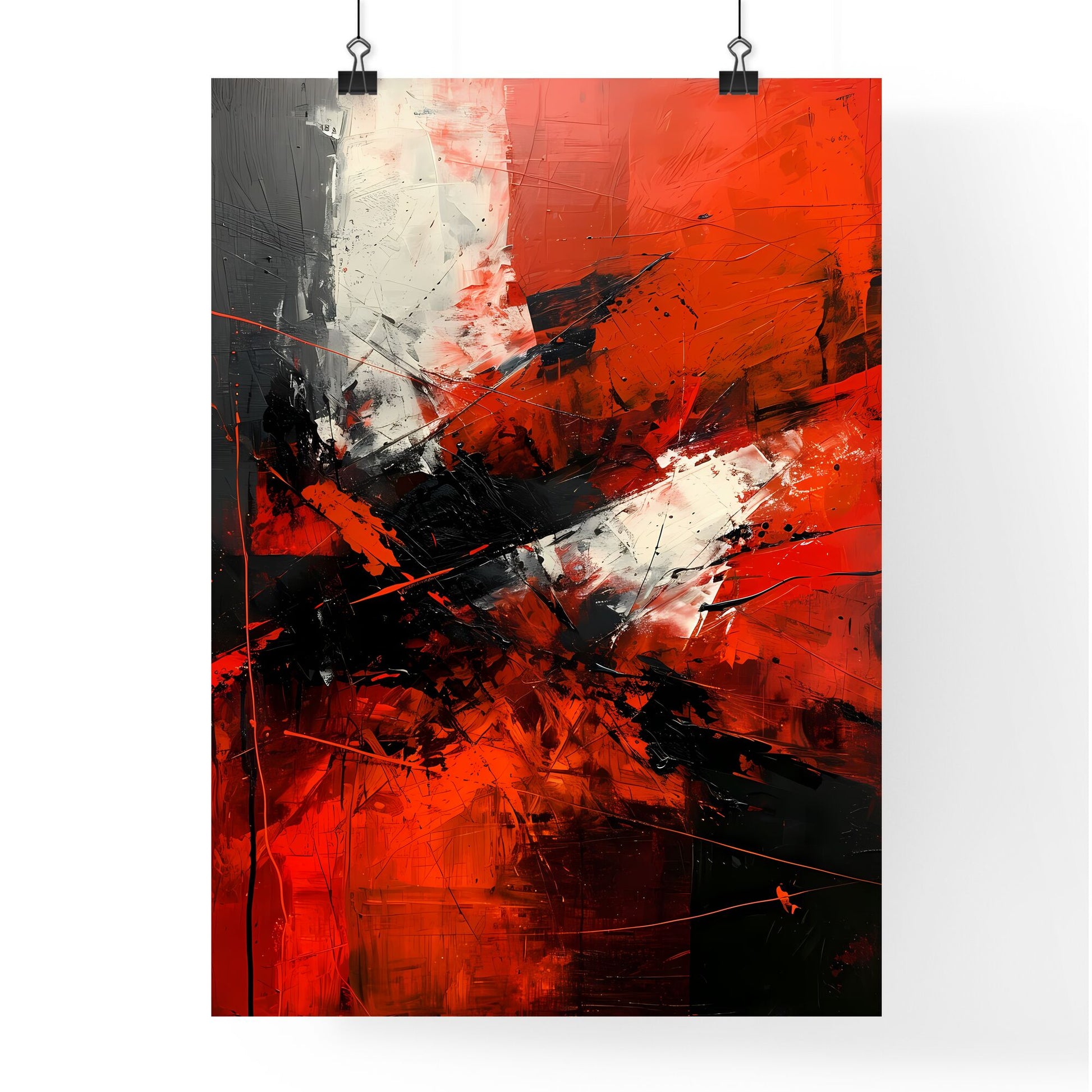 A Poster of a black canvas with white and red stripes - A Painting Of Red And Black And White Stripes Default Title