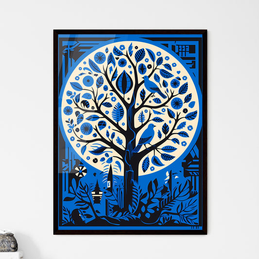 A Poster of electric blue Israel - A Blue And White Tree With Birds Default Title