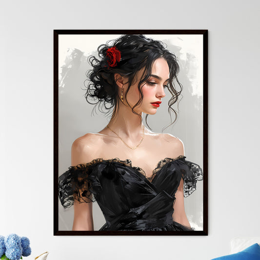 A Poster of Hand drawn black and white fashion sketch - A Woman In A Black Dress Default Title