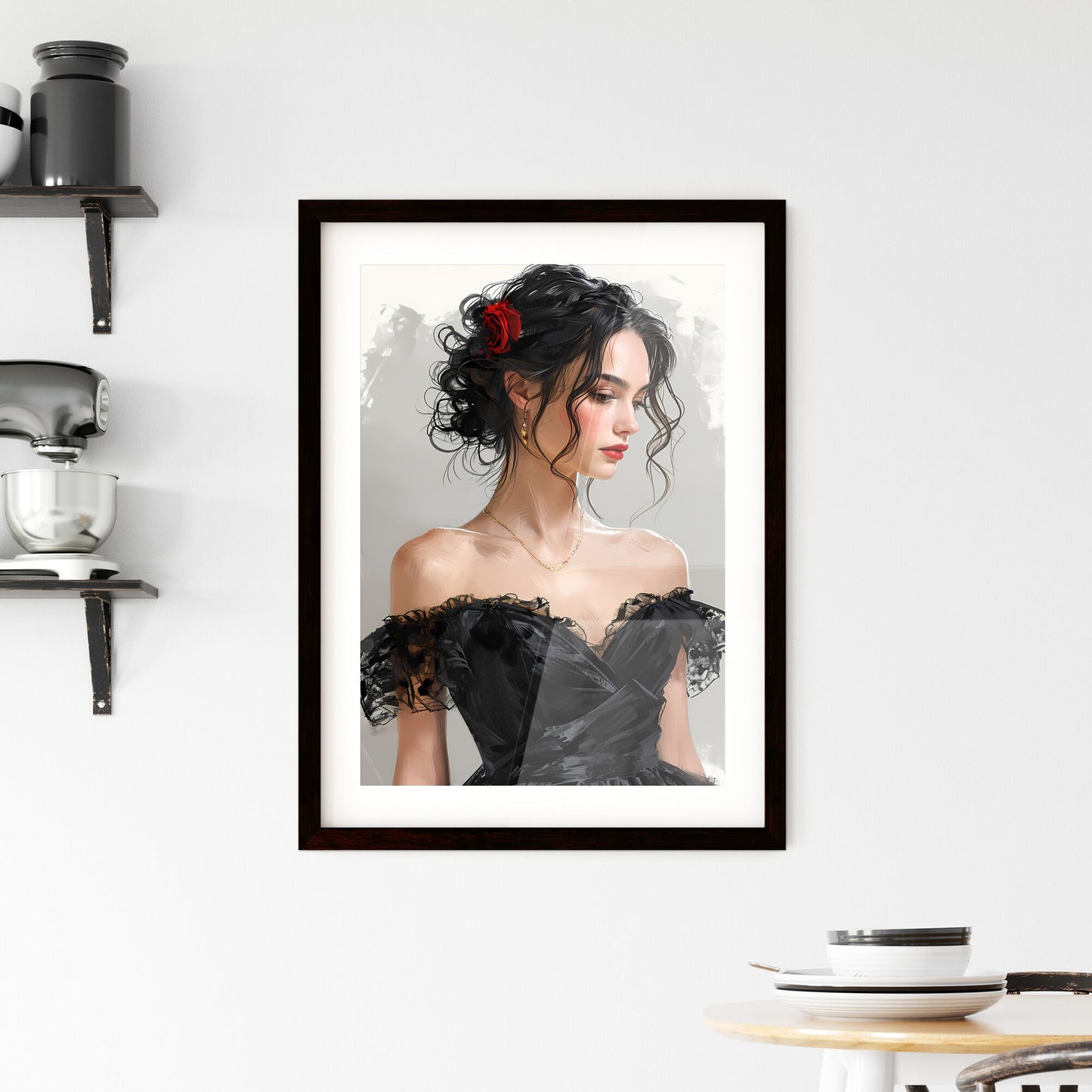 A Poster of Hand drawn black and white fashion sketch - A Woman In A Black Dress Default Title