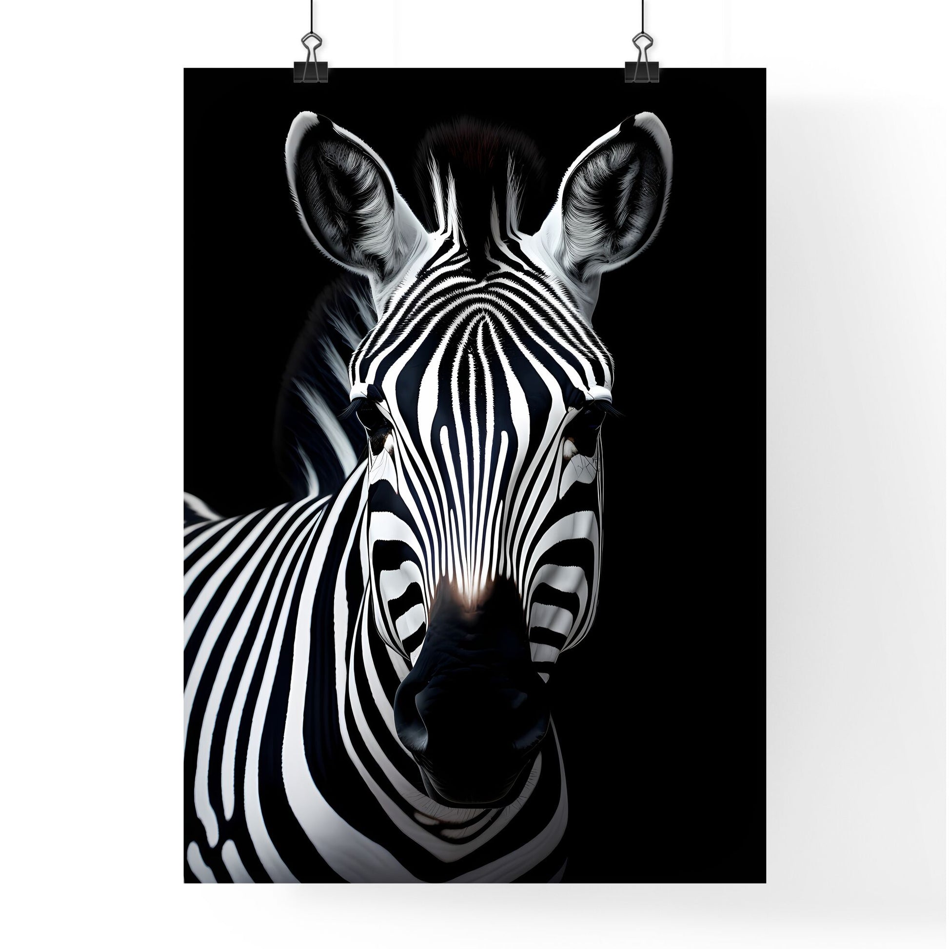 A Poster of A black and white zebra - A Close Up Of A Zebra Default Title