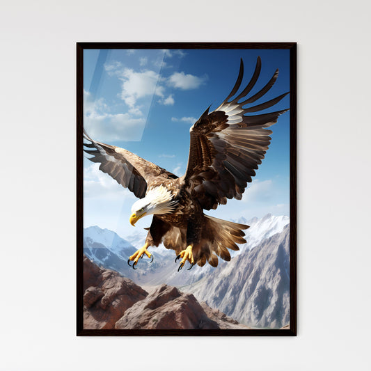 A Poster of An eagle flying upward - A Bald Eagle Flying Over Mountains Default Title