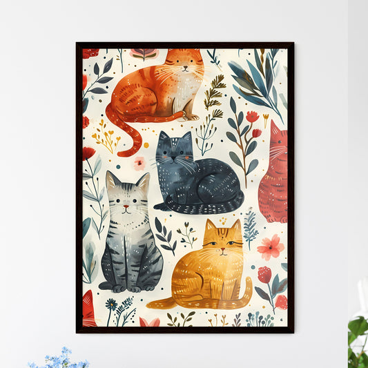 A Poster of cats eclectic squares on a white background - A Pattern Of Cats And Flowers Default Title