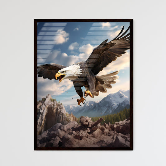 A Poster of An eagle flying upward - A Bald Eagle Flying Over Rocks Default Title