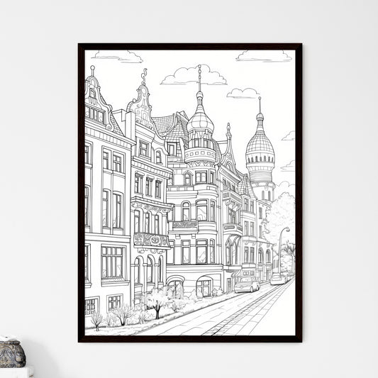 A Poster of berlin houses coloring page - A Drawing Of A Street With Buildings And Cars Default Title