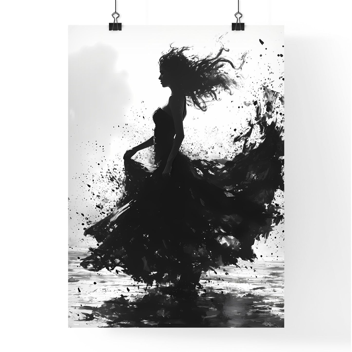 A Poster of Hand drawn black and white fashion sketch - A Woman In A Dress Default Title