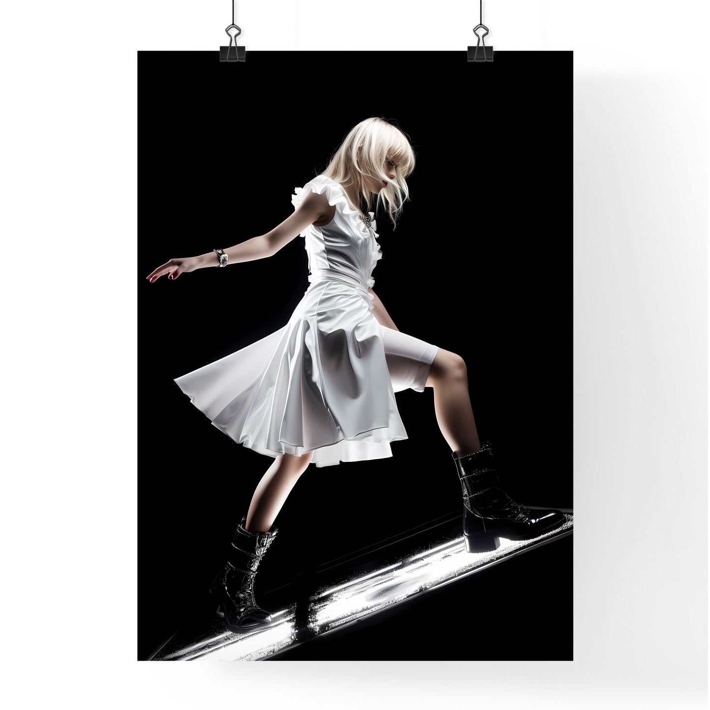 A Poster of very low angle - A Woman In A White Dress And Boots Default Title