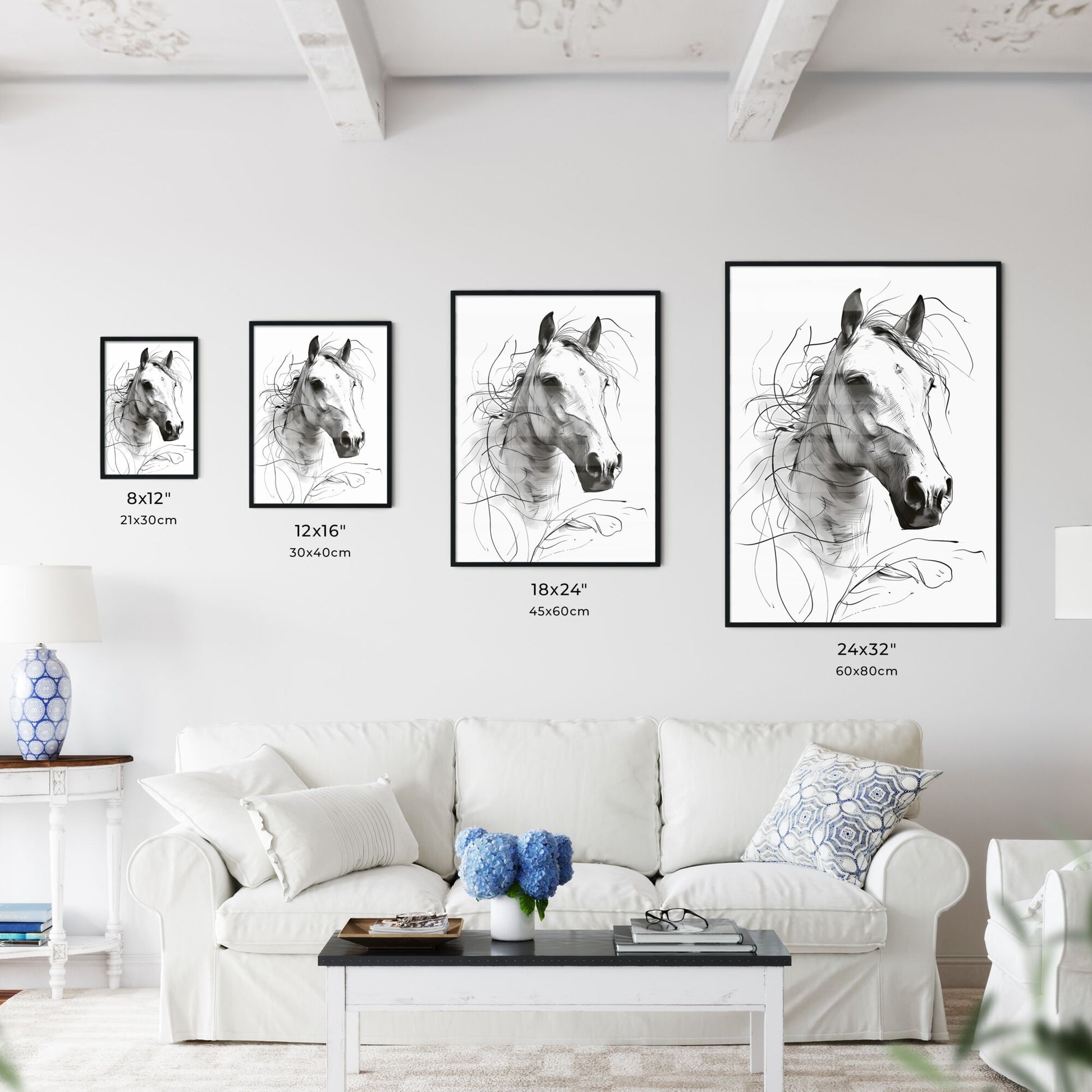 A Poster of a line art drawing of a horses face - A Drawing Of A Horse Default Title