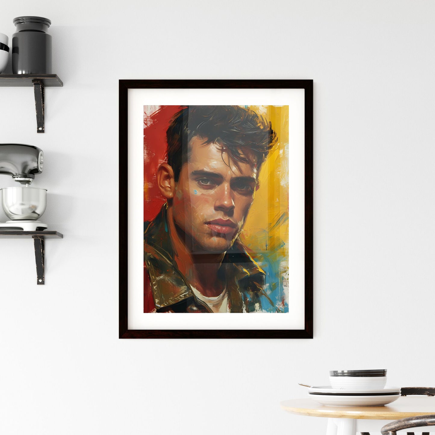 A Poster of Travis Bickle Portrait with colorful Background - A Man With A Red And Yellow Background Default Title