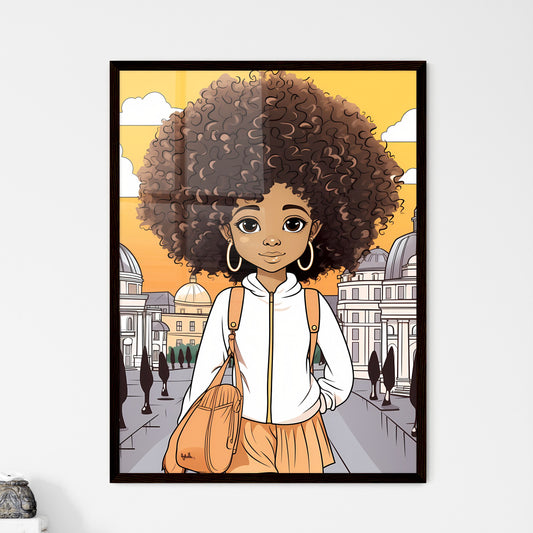 A Poster of cute afro girl - Cartoon Girl With Big Curly Hair And Large Bag Default Title