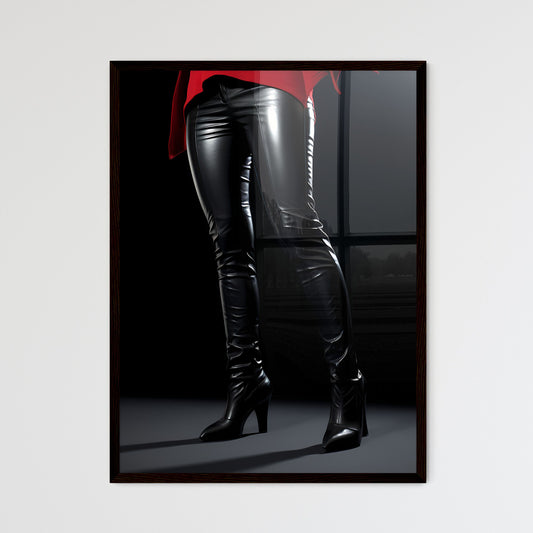 A Poster of female black skintight leather pants hips - A Woman Wearing Black Leather Pants And Red Tie Default Title