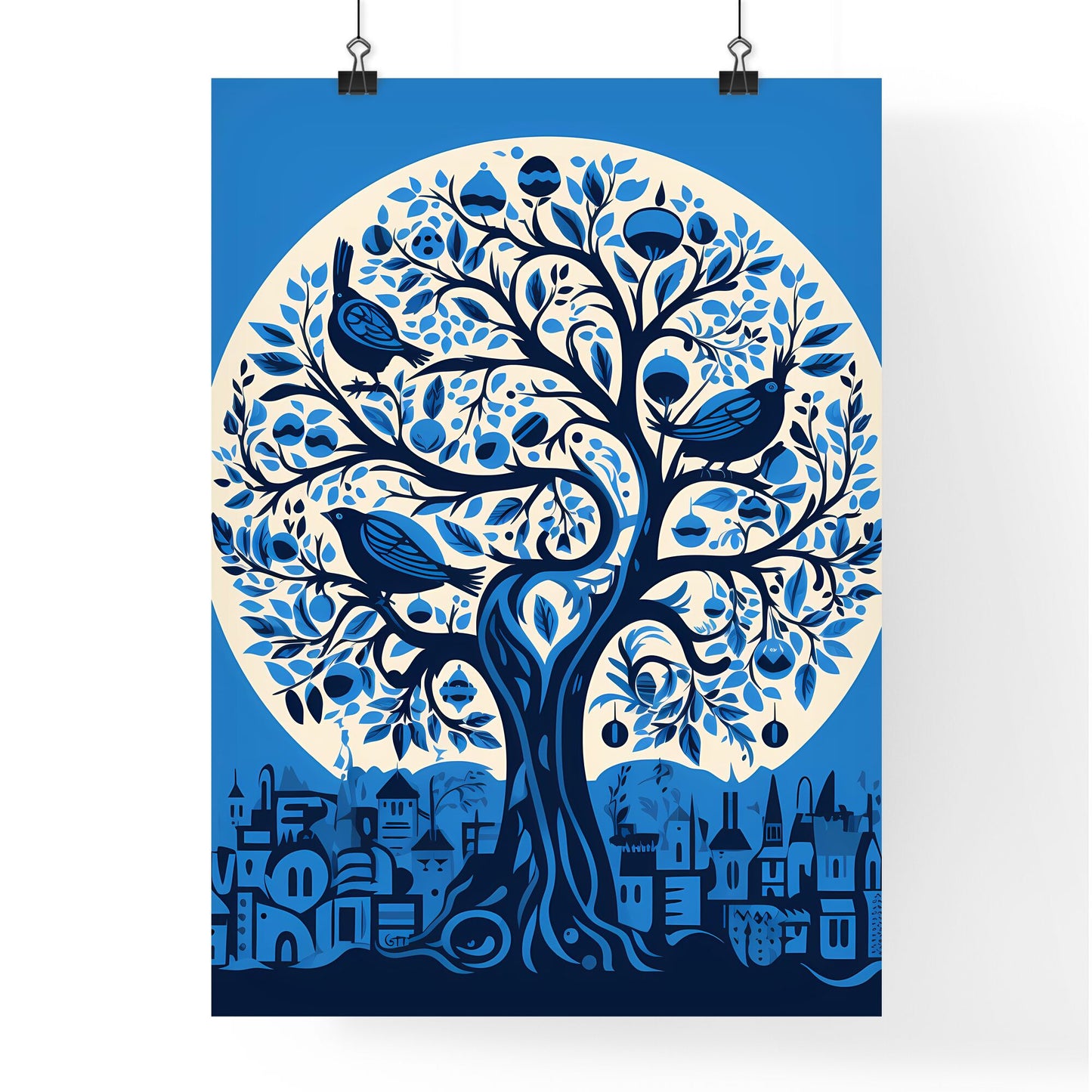 A Poster of electric blue Israel - A Blue Tree With Birds On It Default Title