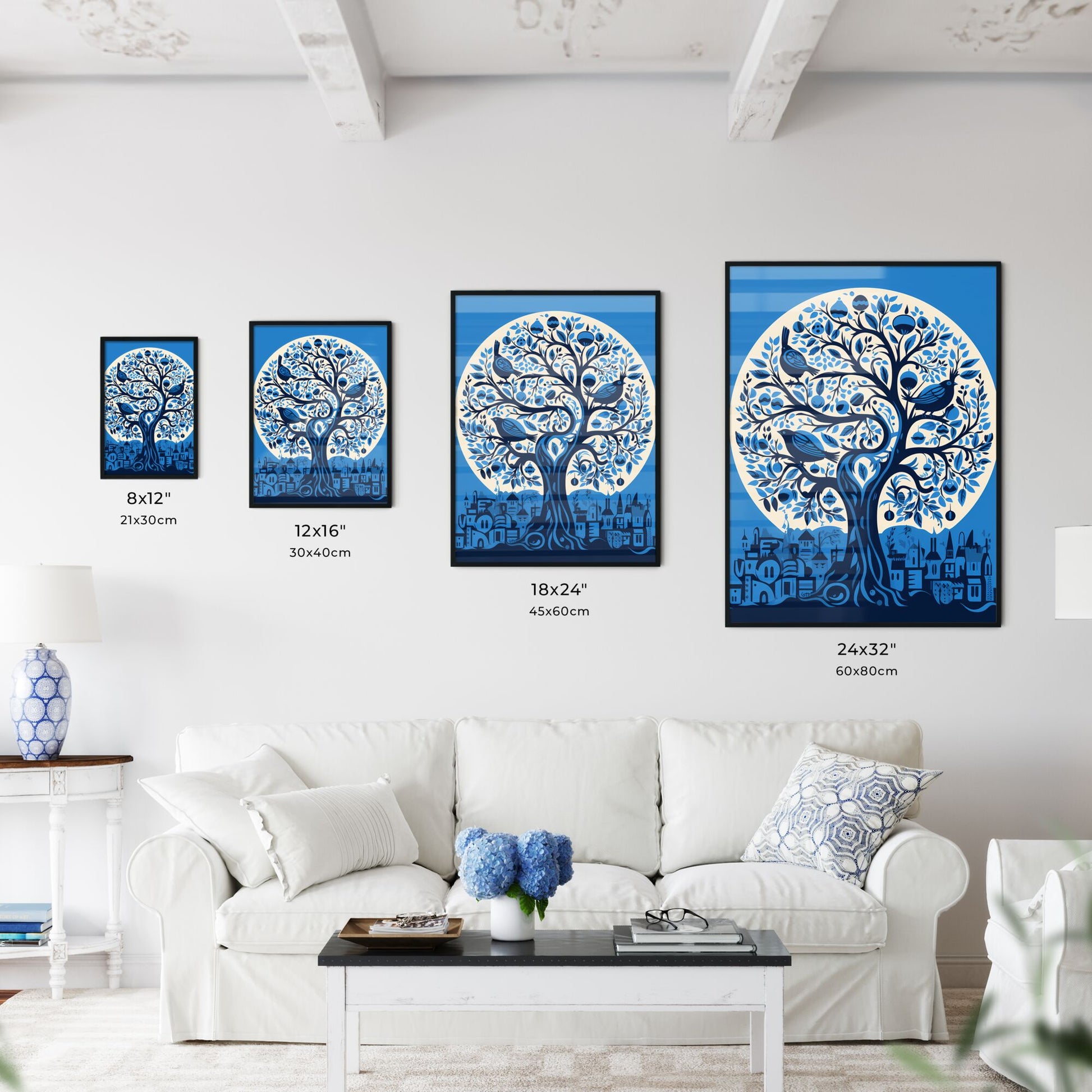 A Poster of electric blue Israel - A Blue Tree With Birds On It Default Title