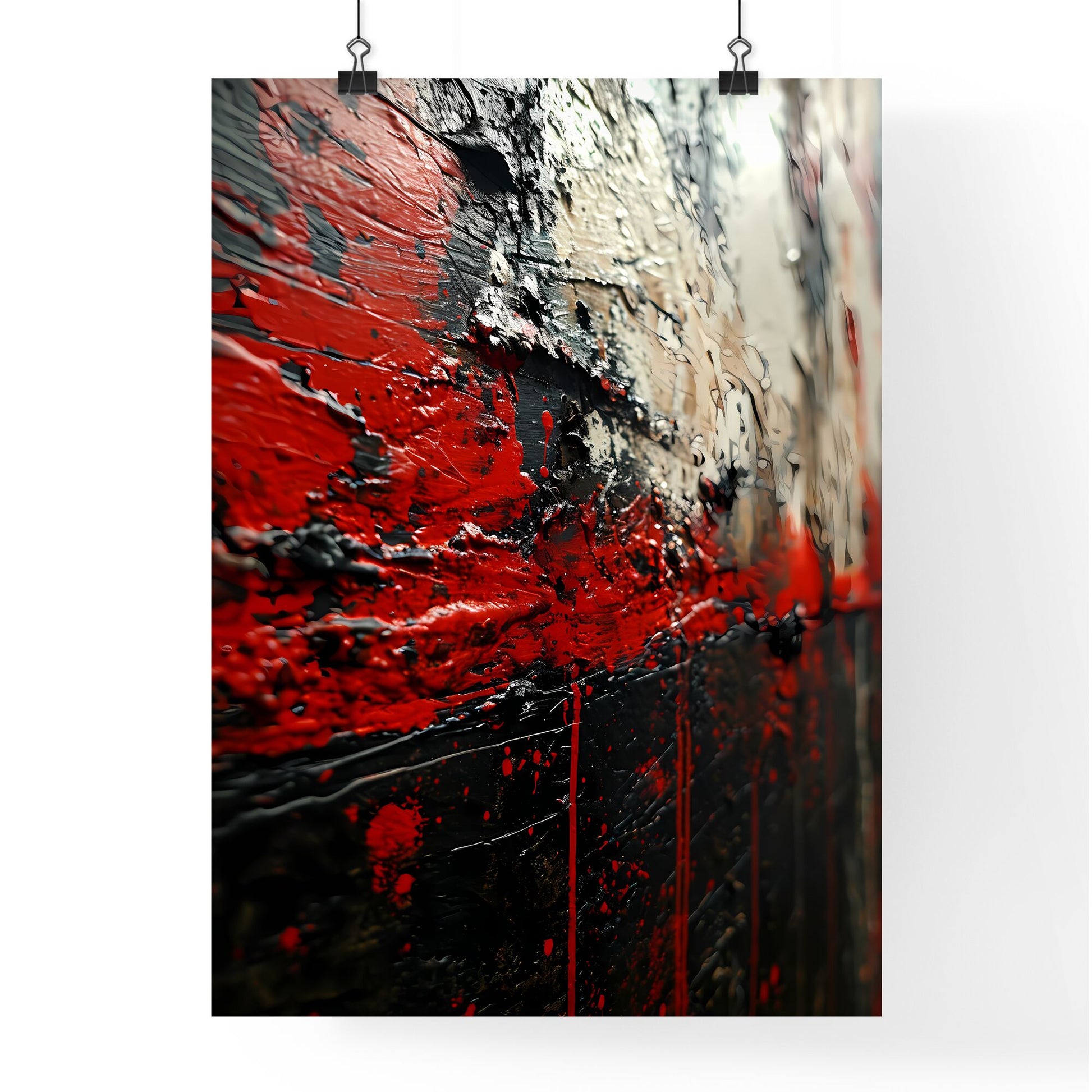 A Poster of a black canvas with white and red stripes - Red Paint On A Wall Default Title