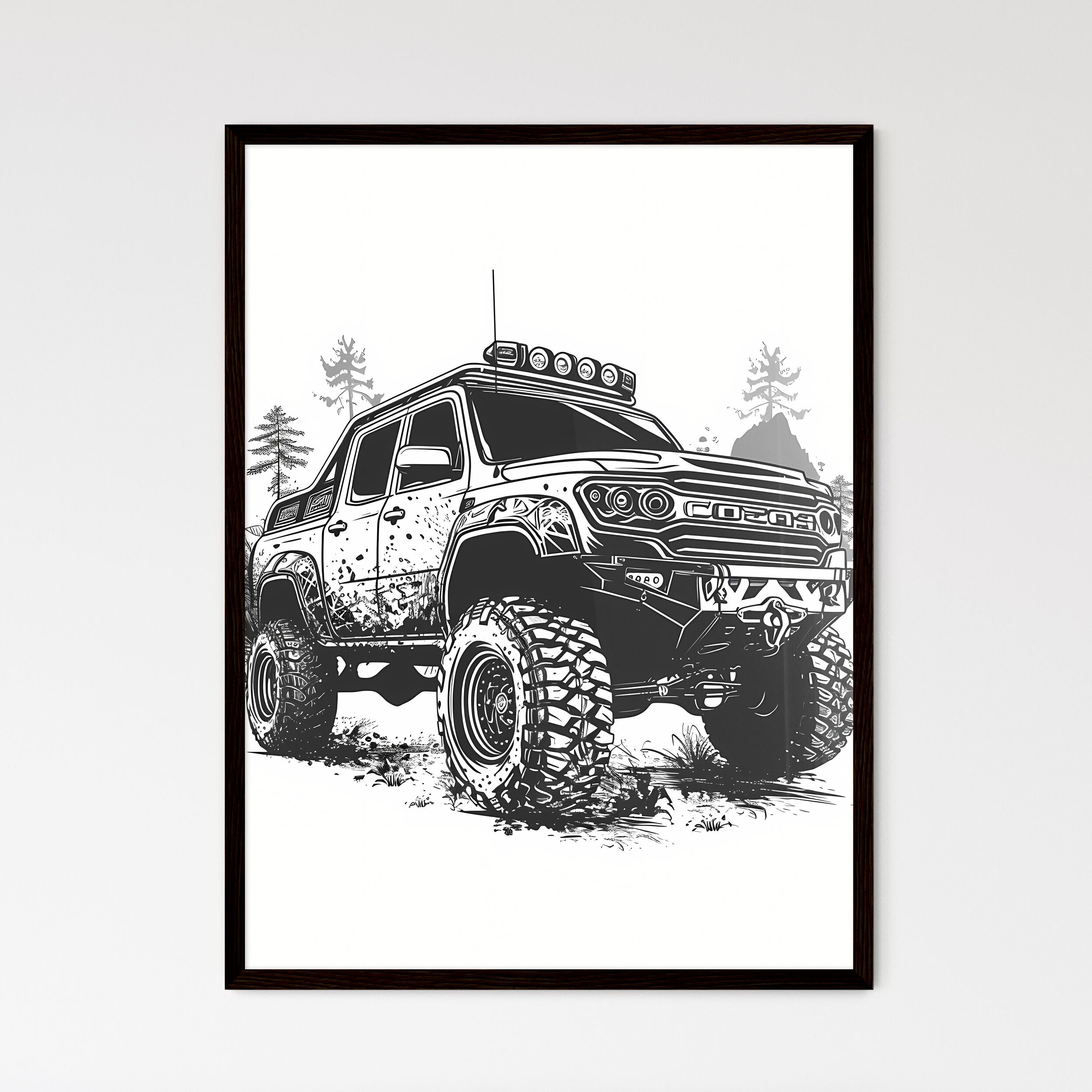 A Poster of super monster truck race coloring page for kids - A Black ...