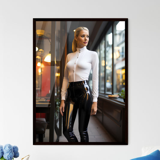 A Poster of beautiful upright standing lady - A Woman In A White Shirt And Black Pants Default Title