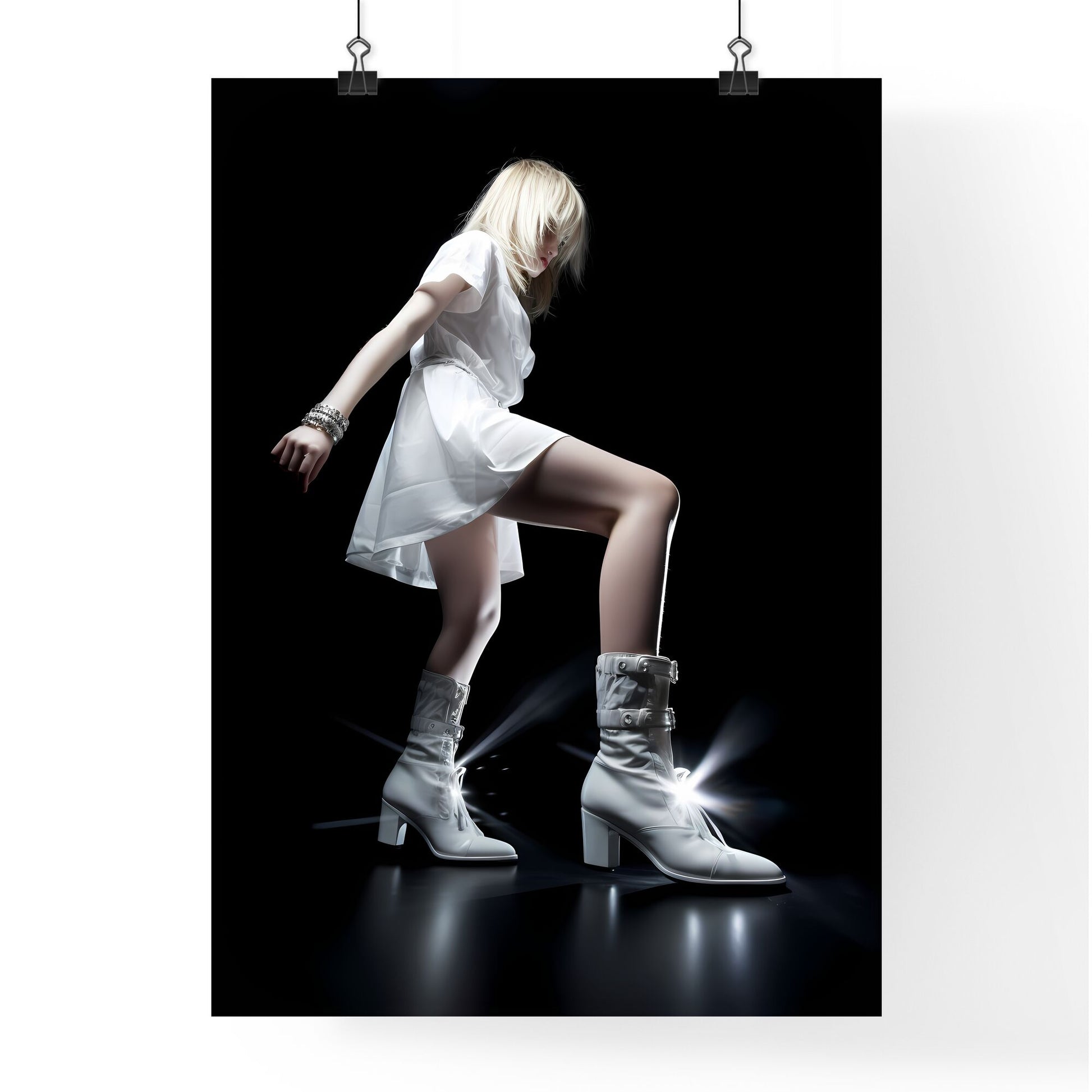 A Poster of very low angle - A Woman In White Dress And Boots Default Title