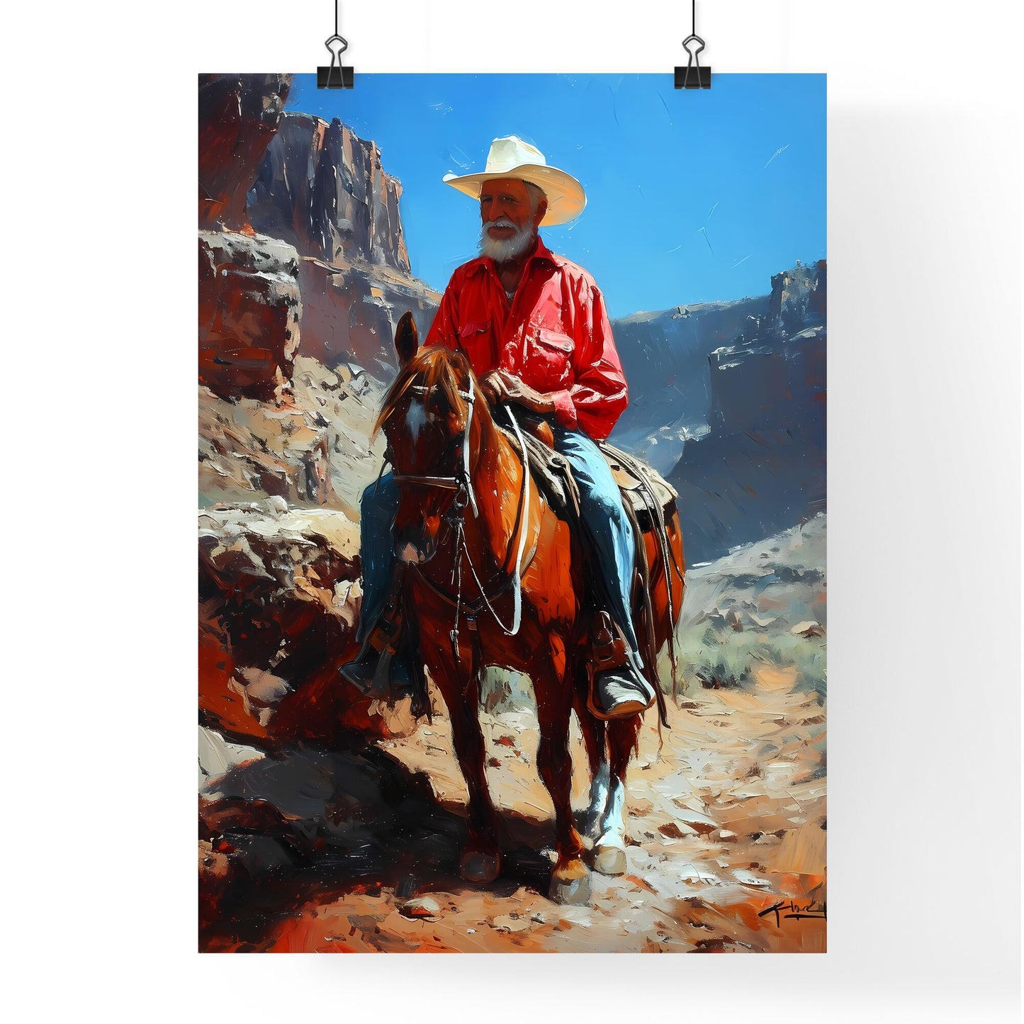 A Poster of de kooning style cowboy - A Man Riding A Horse Default Title