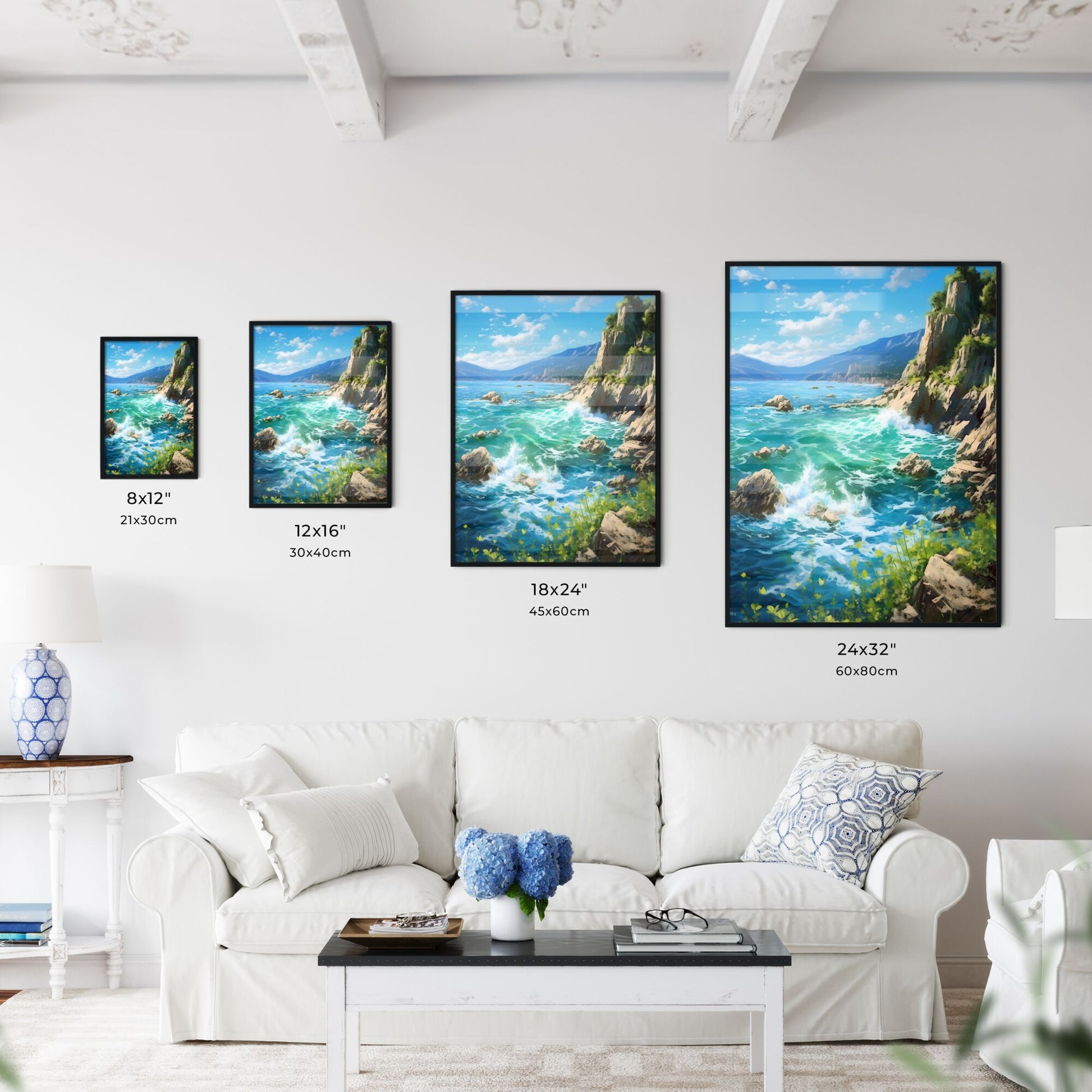 A Poster of Azure coast beautiful seashore - A Water And Rocks By The Sea Default Title