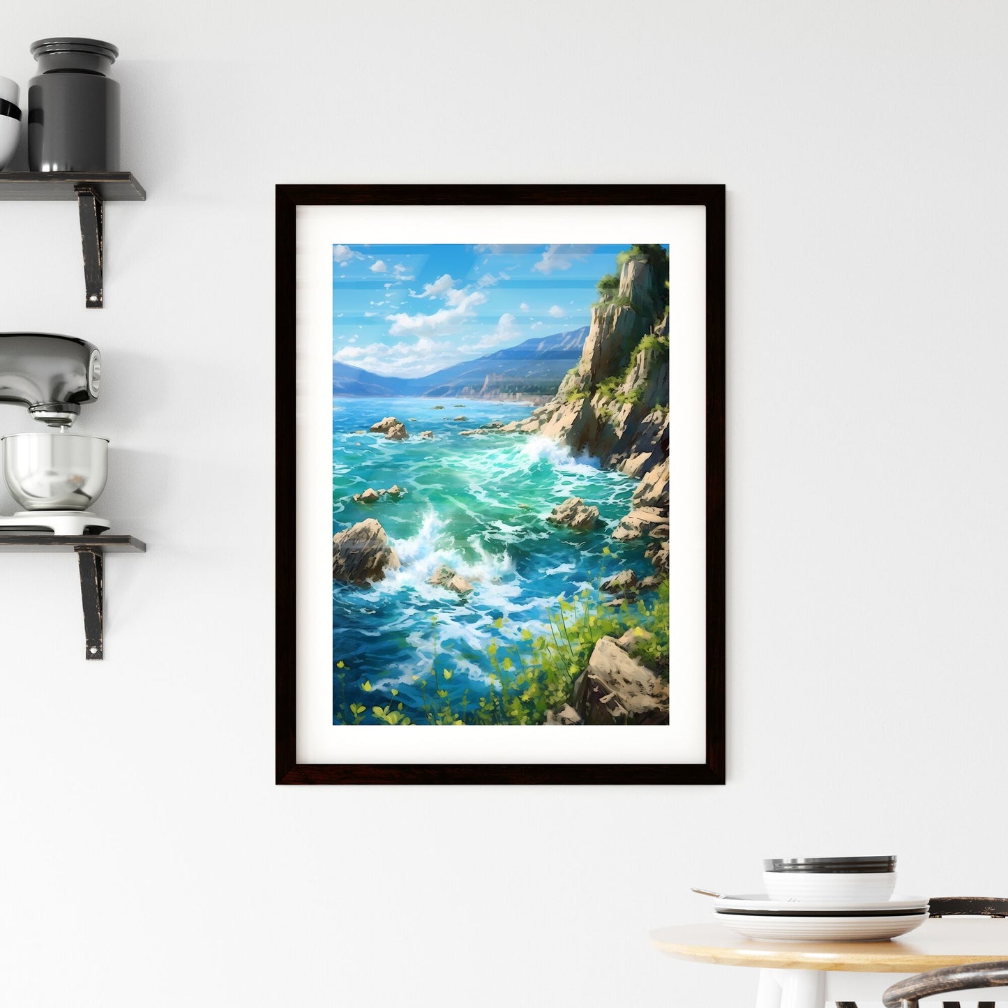 A Poster of Azure coast beautiful seashore - A Water And Rocks By The Sea Default Title