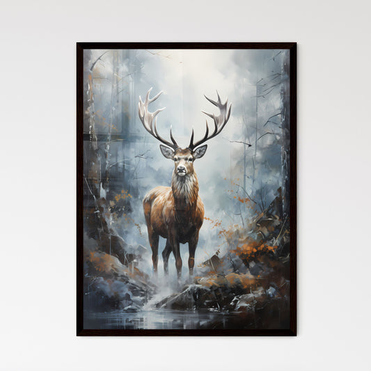 A Poster of elk in the fog print - A Deer In The Woods Default Title