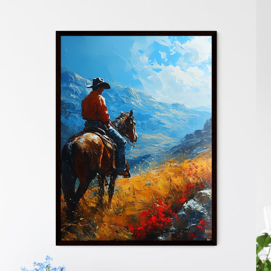 A Poster of de kooning style cowboy - A Man Riding A Horse In A Valley Default Title