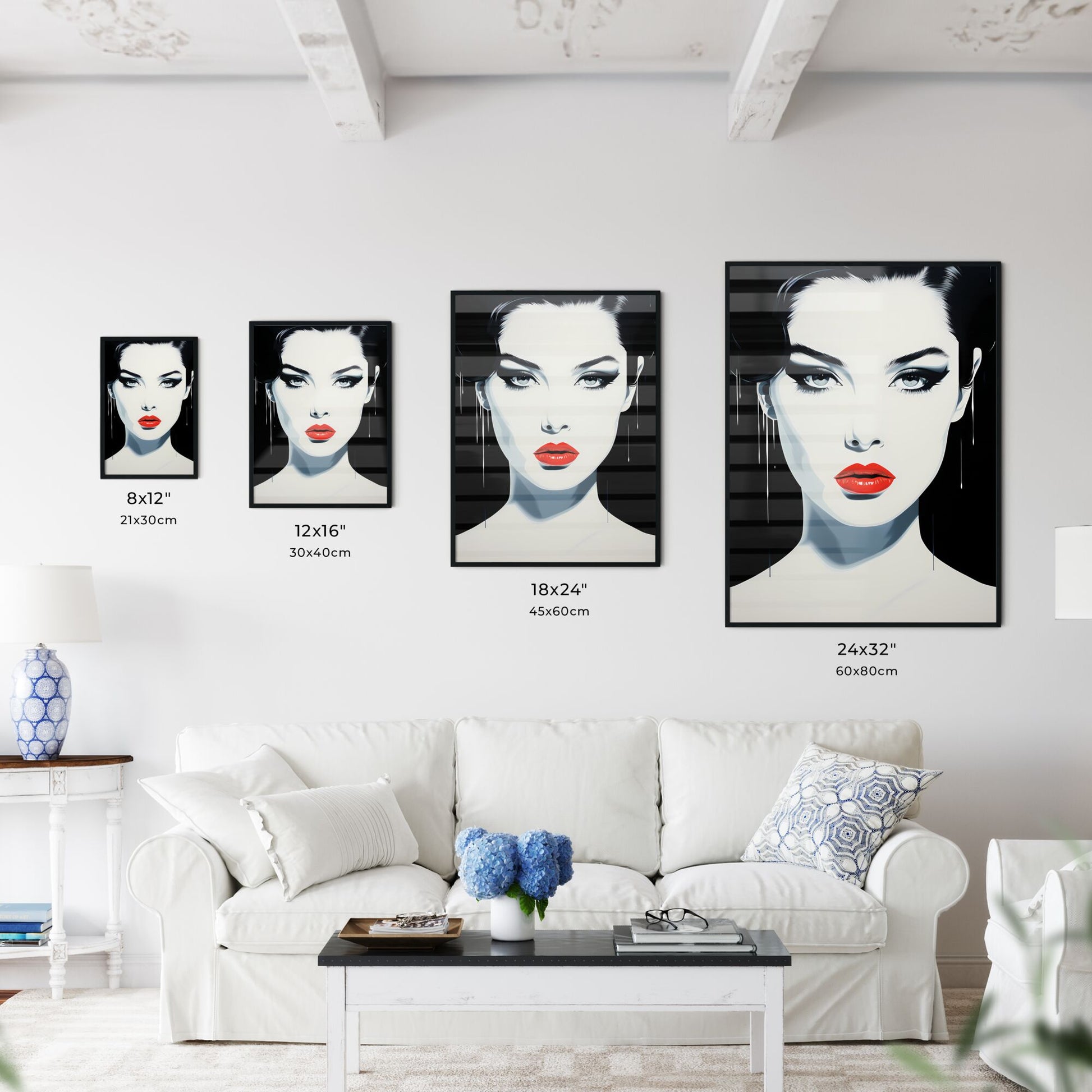 A Poster of Illustration Manga - A Woman With Red Lips And Black Hair Default Title
